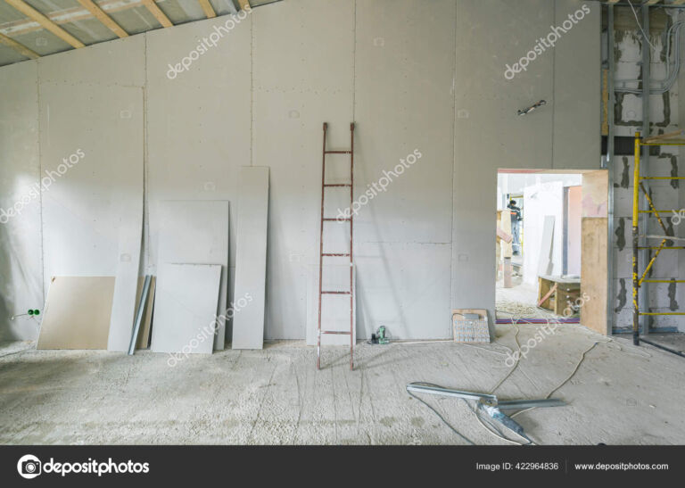 Working process of installing metal frames for plasterboard -drywall- for making gypsum walls in apartment is under construction, remodeling, renovation, extension, restoration, upgrading and reconstruction.